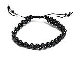 Hematite Healing Gemstone Crystal Beaded Macramé Braided String Adjustable Pull Tie Bracelet - Handmade Jewelry Boho Accessories (Black)