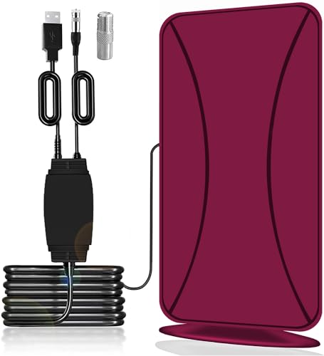 36DBI Antena TV Interior Exterior Digital, 480km Alta Definición Antena HDTV Digital con Amplificador Smart de Señal y Cable Coaxial de 10m para Canales de TV Gratis 1080P 4K DTMB VHF UHF