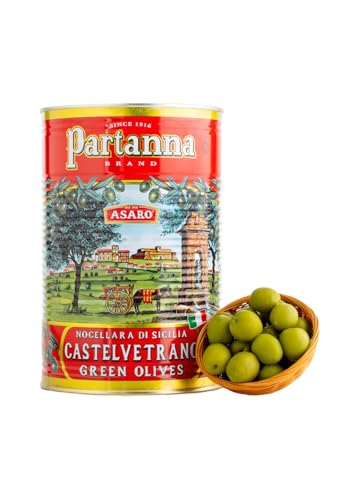 Partanna Whole Castelvetrano Olives - Authentic Sicilian - Product Of Italy - Premium Handpicked Imported Italian Green Olives Great For Every Occasion - 88 oz (5.5 LBS) Can