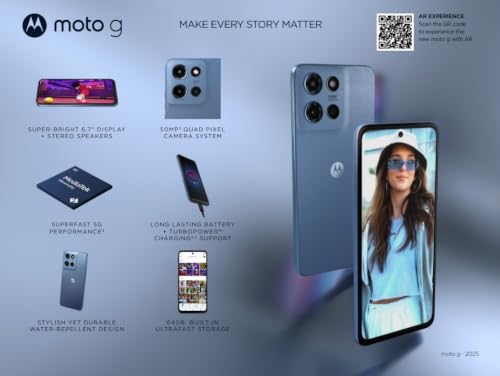 Image of Simple Mobile Motorola Moto G 5G 2025, 64GB (Locked to Simple Mobile) | Prepaid Smartphone - 6.6 inch 120Hz Display, 50MP Quad Pixel Camera, Long-Lasting Battery, Saphire Blue
