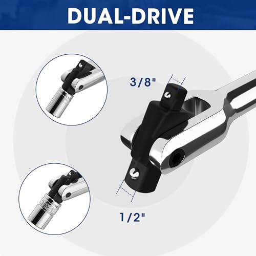 Image of WORKPRO Dual Drive Breaker Bar, 3 /8 inch & 1 /2 inch Drive, Heavy Duty Breaker Bars, 24-inch Length with 360 Rotatable Head, Spring-loaded Detent Ball, Chrome Vanadium Steel Made