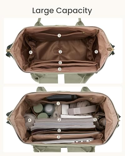 Image of LOVEVOOK Laptop Backpack for Women with Giant Tumbler Holder Pocket, 15.6 inch Travel Work Backpack Purse for Nurse Teacher, Waterproof Bag College Bookbag Casual Daypack Green