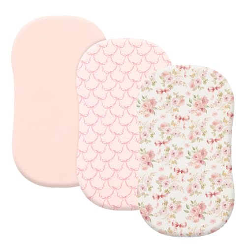 Image of PHF 3 Pack Soft Bassinet Sheets, Floral & Bow Breathable Comfy Cradle Sheets for Baby Boys, No Slip Universal Fit for Most Cradle and Bassinet Mattress, Floral & Bow