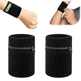 Juego de 2 muñequeras deportivas con cremallera, con compartimento para llaves, tarjetas y dinero, bolsa de muñeca de algodón para correr, baloncesto, tenis y fitness