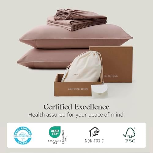 Double Stitch Cotton Tencel Sheet - Bed Sheets Set Queen Size, 4Pc Luxury Hotel Bedding Set, Soft, Cooling & Breathable for Hot Sleepers, Deep Pocket Up to 16 Inches, Dusty Mauve - Thumbnail 2