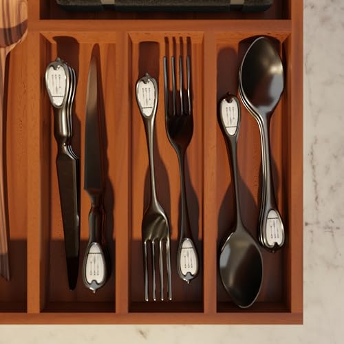Image of Premium 6-Partition Cutlery Tray | 30x40 cm Brown Drawer Organizer | Multipurpose Flatware Holder for Spoons, Forks, Knives & Kitchen Utensils