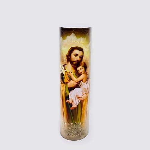 THE SAINTS COLLECTION Saint Joseph, LED Flameless Devotion Prayer Candle, Religious Gift, 6 Hour Timer for More Hours of Enjoyment and Devotion! Dimensions 8.1875