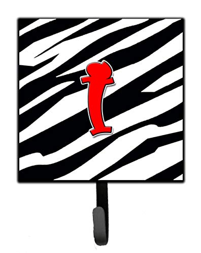 Caroline's Treasures CJ1024-ISH4 Letter I Initial Monogram - Zebra Red Leash or Key Holder, Wall Hooks, Key Hooks Holder, Coat Rack Wall Mount, Coat Hooks, Hooks for Hanging Keys, Towels, Aprons, Leas