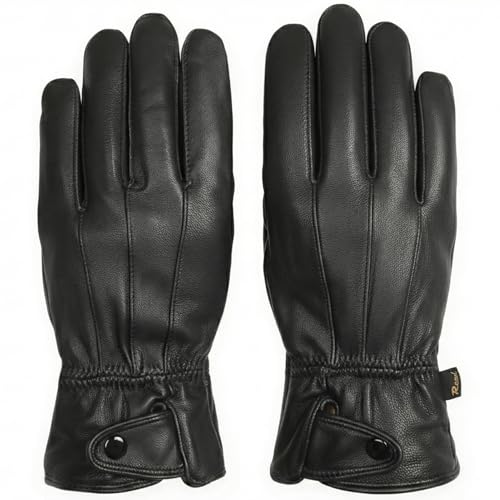REED Men's Genuine Leather Warm Lined Driving Gloves (L, BLACK)