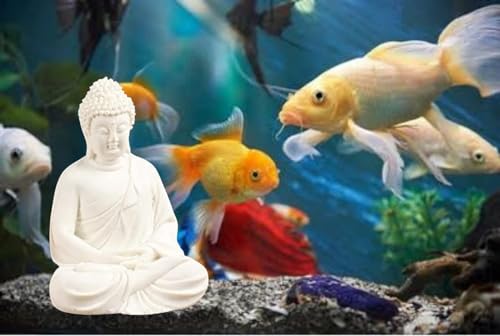Image of New Handcrafted Dhyan Buddha Statue Aquarium Pond Fountains and Water or Fish Tank Meditation Buddha Statue Lord Figurine Idol Gift Items (White)
