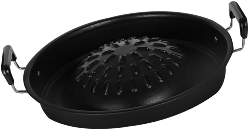 ABOOFAN Thai Korean BBQ Grill Pan, 35cm Iron Barbecue Grill Toppers Camping Round BBQ Pan for Shabu Vegetable Egg Pork Beef Meat Garlic Korean Cookware Gifts