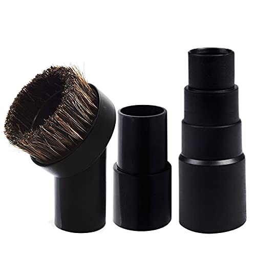 Vacuum Attachment Round Dust Brush Horse Hair with 1-1/4 to 1-3/8 Inch 1.25" 32MM Replacement Brush Soft Bristles Replacement with 1" 25MM to 1.65" 42MM Hose Adapter for Most Brand Accepting.3Pcs