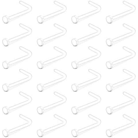 Briana Williams 24pcs 18g Clear Nose Studs Clear Nose Rings for Work Plastic Nose Rings for Surgery Flexible Bioflex L Shaped Nose Ring Stud Retainer Nose Piercing Retainer Flat 2mm Cover