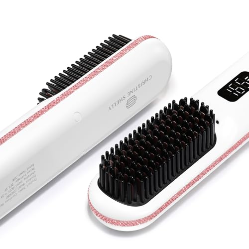 Image of Hair Straightener Brush, Portable Cordless Straightening Brush for Travel, Negative Ion Hot Comb Hair Straightener with 9 Temps for Women, Anti-Scald Ceramic, Fast Charge