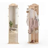 COSTWAY Appendiabiti Girevole a 360° con Specchio, Specchio a Figura Intera da Terra con Ripiani e Ganci, Appendiabiti per Soggiorno, Camera da Letto e Guardaroba (Stile 2)