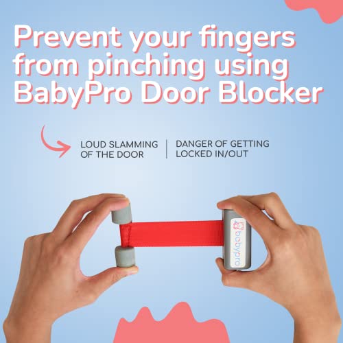 Image of BabyPro Door Stopper for BabyProofing by Certified Professional Childproofer Finger Pinch Guard with Strong Adhesive Tape, Prevents Finger Pinching from Both Lock & Joint Side (Grey)