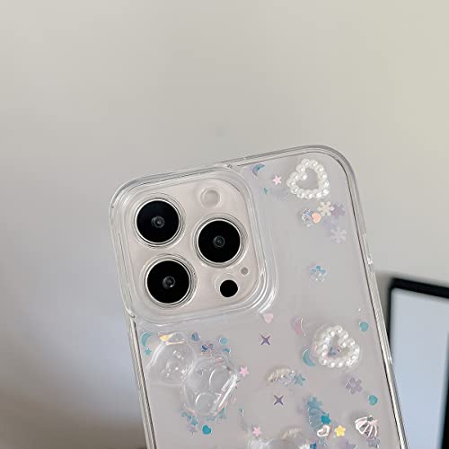 Fycyko Compatible With Iphone 12 Case,Cute 3D Bear Glitter Bling Clear Pearl Love Heart Design For Iphone 12 Case Women Girl Shockproof Tpu Case-6.1'' #TOP6