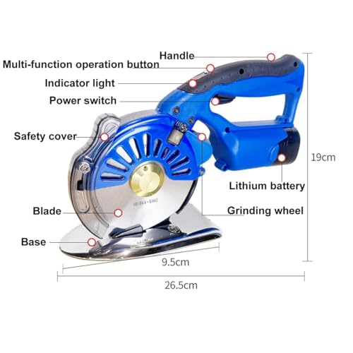 Cordless Electric Fabric Cutter - 100/110/125mm, 2 Blades, 2x2500mAh Batteries, 5 Speed Settings, 27mm Cutting Thickness - Ideal for Cotton, Upholstery, and Cloth Cutting, Portable & Efficient