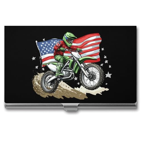 US Motocross Dirt Bike Business Card Holder Alloy Multi Wallet Credit Card ID Pocket Name Case