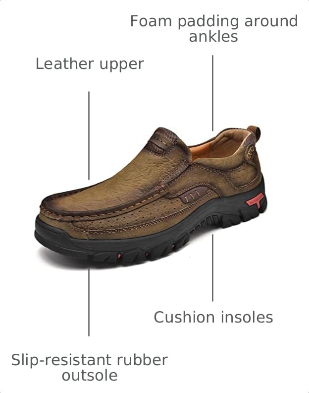 Image of MOSTELO Mens Slip On Casual Loafers Classic Outdoor Leather Walking Hiking Shoes Comfortable for Work Office Dress Outdoor