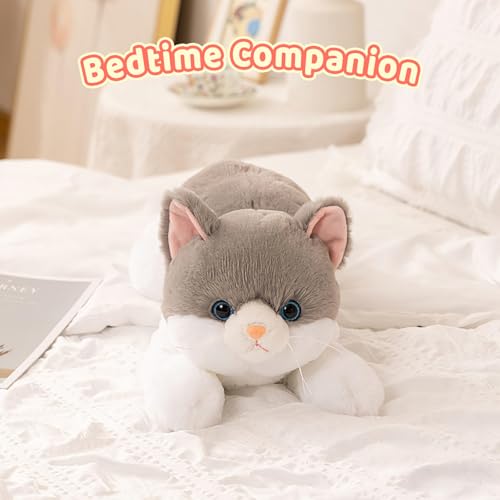 Image of PEACH CAT Cat Plush Cute Kitten Stuffed Animal Soft Plushies Toy Pillow Gifts for Kids Grey 17.7 inch