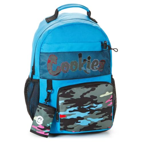 Cookies Escobar Smell Proof Backpack Odor-Blocking Travel Bag with Laptop Sleeve Front Camo Pocket & Side Bottle Holders Durable Streetwear Backpack for School Work & Everyday Use Cookies Blue