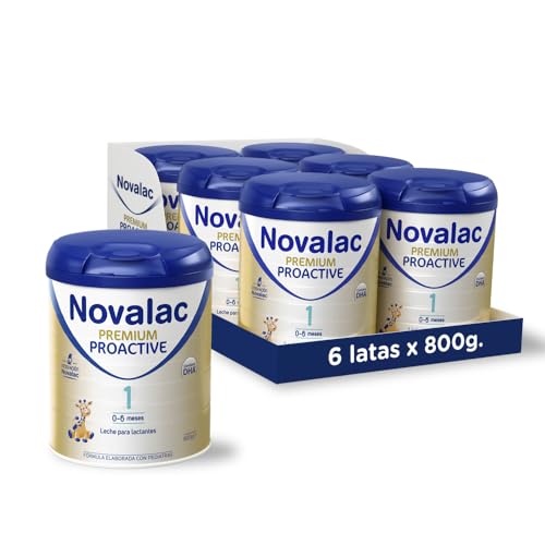 Novalac Premium Proactive 1 Leche de Inicio para lactantes 0-6 Meses. Contribuye al Desarrollo Normal y del sistema inmunitario del Bebé. Fórmula Elaborada con Pediatras, 6 x 800 g