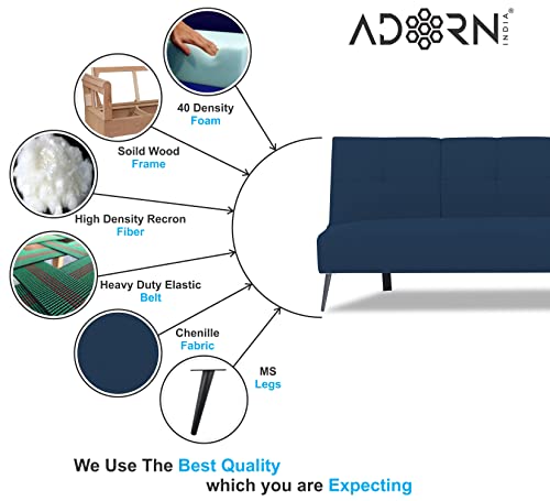 Image of Adorn India Xander 3 Seater Sofa Cum Bed (Blue) (3 Year Warranty)