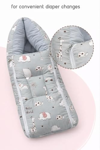 Image of VoiDrop 3 in 1 Baby Sleeping Bag /Baby Bedding Set for New Born, Baby Bed for New Born /Very Soft & Comfortable 0-12 Months /Foldable & Washable Cotton-Green Desgin