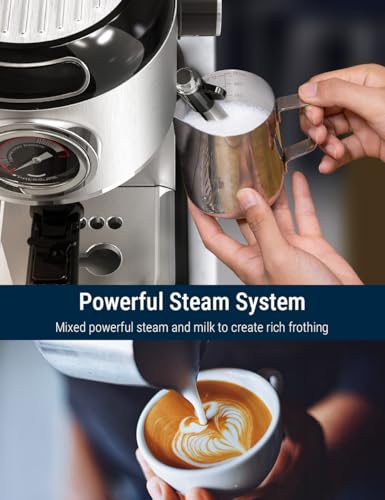 Image of COSTAR 20 Bar Espresso Coffee Machine with Steam Wand, Stainless Steel, 1350W Quick Heating Coffee Maker Machine for Home,Pressure Indicator, Compact Espresso Maker for Home Barista for Espresso /Latte