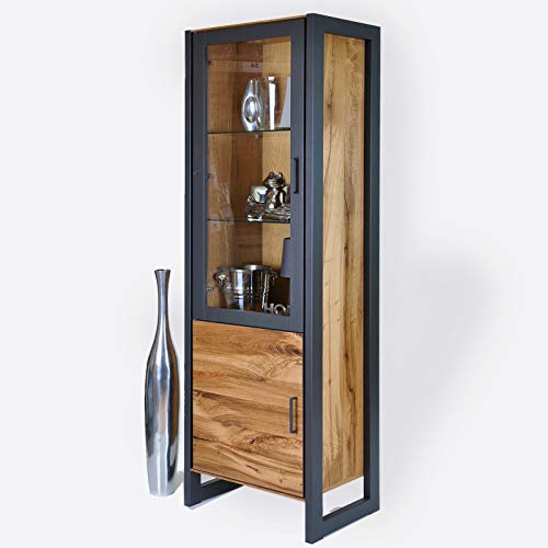 DK-Wohnen Vitrine Standvitrine Alteiche Furniert Metall Graphitgrau B57,5xH198,5xT40cm ELFO Janne 2271 Cover
