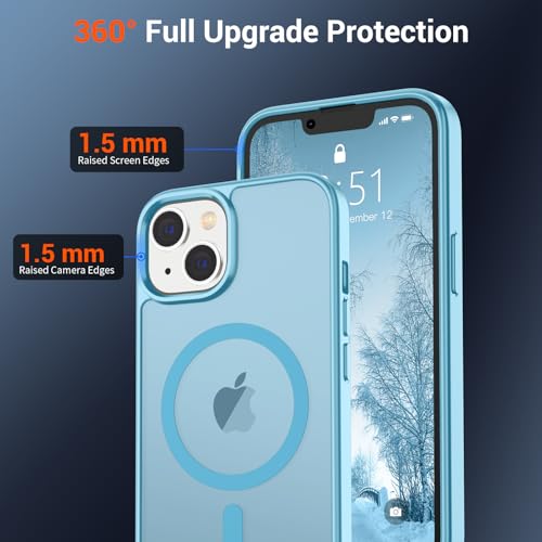 Image of SUPFINE Magnetic for iPhone 14 Case & iPhone 13 Case (Compatible with MagSafe)(Military Grade Drop Protection) Translucent Matte Shockproof Phone Cover,Light Blue