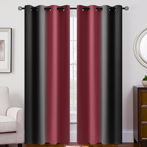 Image of SimpleHome Ombre Burgundy and Black Room Darkening Curtains 84 inch Length | Bedroom Curtains,Grommet Gradient Light Blocking Window Curtains for Living Room,Thermal Insulated Drapes 2 Panels,52wx84L