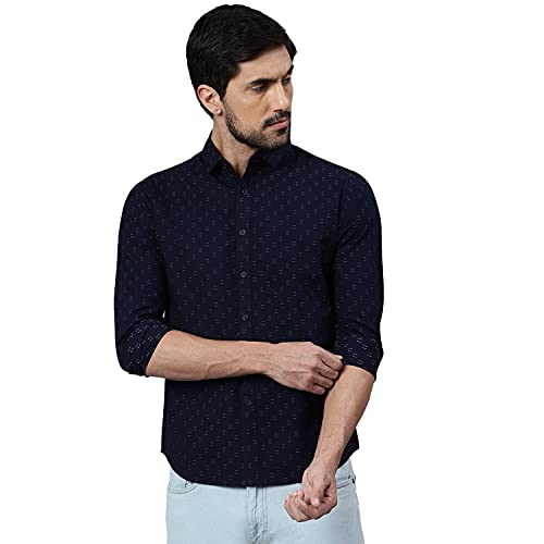 Image of Dennis Lingo Men's Dobby Print Slim Fit Cotton Casual Shirt