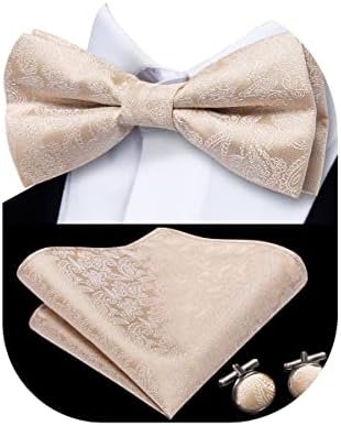 Dubulle Mens Silk Pre-tied Bowtie and Pocket Square Cufflinks Set for Wedding Party