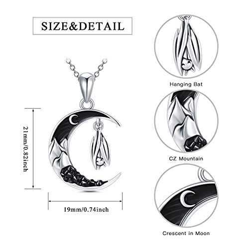 Flpruy Bat Crescent Moon Necklace 925 Sterling Silver Gothic Pendant Black Cz Mountain Necklace Jewelry For Women Girls #TOP1