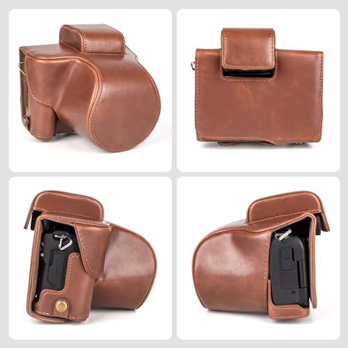 Ficha técnica Funda MUZIRI KINOKOO para cámara Canon EOS R50 R100 de piel PU retro con apertura inferior, correa para el hombro y bolsillo de almacenamiento - café - Fernando Cortés