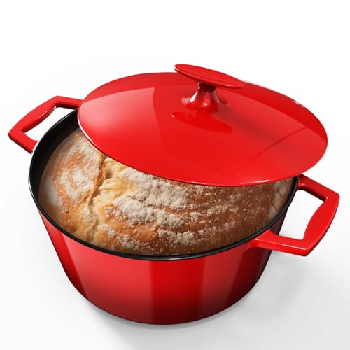 Image of Nuwave Lux 6QT Enameled Cast Iron Dutch Oven Pot, Cast Iron Knob, Crimson