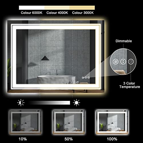 Snowdool 55X30 Led Bathroom Mirror With Lights, Front And Backlit Mirror Bathroom, Stepless Dimmable, Anti-Fog Led Mirror, Lighted Bathroom Vanity Mirror With 3 Colors, Memory Function, Shatter-Proof #TOP2