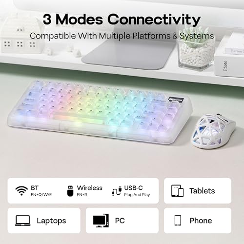Image of KiiBoom Phantom81 Lite 75% Gasket Mechanical Keyboard, QMK&VIA Programmable, 3 Modes Wireless Gaming Keyboard, RGB Backlights, ABS Case, Hot-Swappable for Windows /Mac /Linux (Clear)