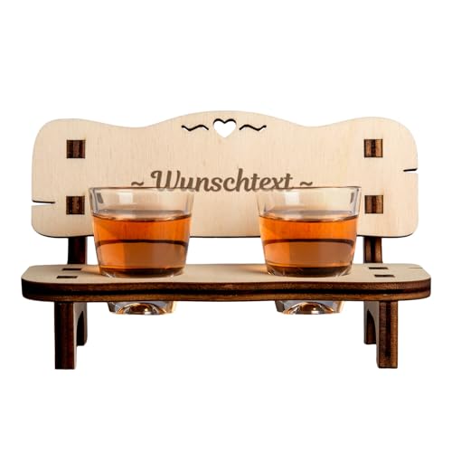 Personalisierte Schnapsbank mit Gravur | Graviert mit Wunschtext | inkl. 2 Schnapsgläser | Rentnerbank Schnapsbänkle | Geschenkidee Geburtstag für Männer | Pausenbank Oma Opa | Geschenk Weihnachten