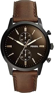Fossil Men's Townsman Quartz Stainless Steel and Leather Chronograph Watch, Color: Black, Dark Brown (Model: FS5437)