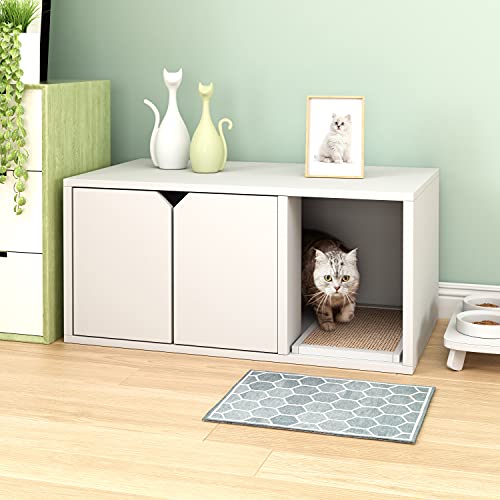 Way Basics Eco Cat Litter Box Enclosure Modern Cat Furniture (Tool-Free Assembly and Uniquely Crafted from Sustainable Non Toxic zBoard Paperboard), White