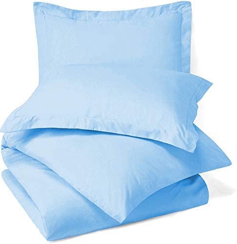 5PC Rajai/Duvet/Blanket Cover Set with Zipper Closure, 100% Egyptian Cotton (1 Zipper Closure Rajai/Duvet Cover & 4 Pillow Covers) 400 Thread Count, Soft and Cool-Light Blue Solid,Single Size.
