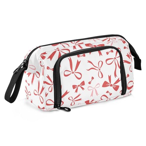 Image of Red Bow Pencil Case Pouch Big Capacity Pencil Bag Box Organizer Pen Case with Handle Pencil Cases for Girls Boys Women School College Office