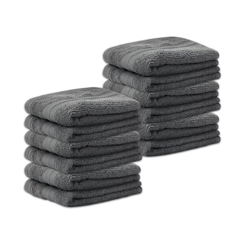 Image of Layers 100% Cotton Face Towels | 450 GSM Soft & Highly Absorbent | Aqua Plush Collection | Pack of 12 Super Soft Towels for Men & Women | 30 x 30 cm - Grey