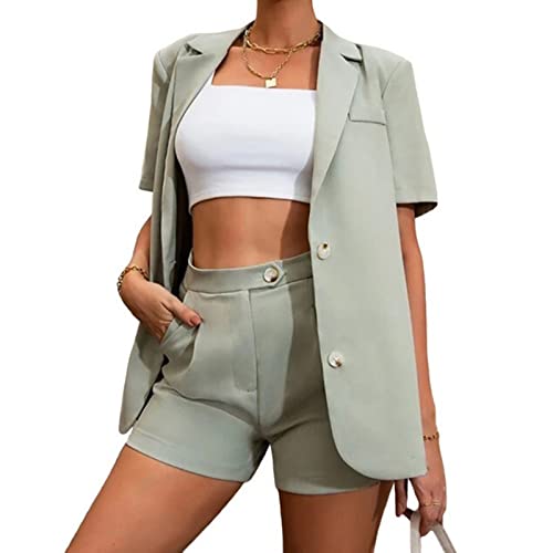 Blazer Sets Women 2 Piece Outfits Open Front Short Sleeve Blazer Jacket and Shorts Set Business Office Suits