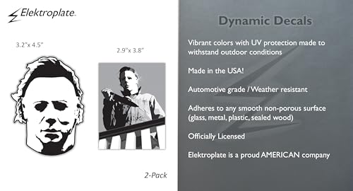 Image of Elektroplate Michael Myers Balcony Dynamic Car Decal Set of 2 | Officially Licensed Halloween, Weatherproof Automotive Grade Horror Movie Vinyl Sticker for Water Bottle, Laptop & More