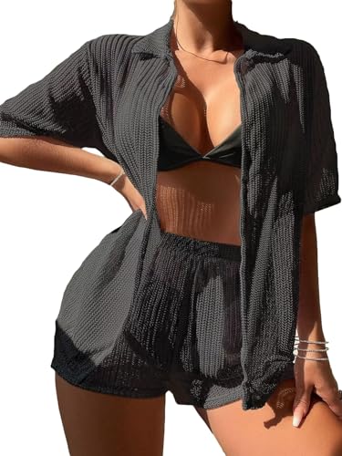 Women's Sheer Mesh Bathing Suit Triangle Halter Swimsuit Bikini Set Cover Up