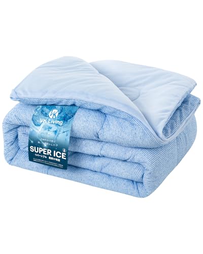 VK Living 夏用掛け布団 肌掛け布団 シングル リバーシブル 【SUPER ICE】冷感＆タオル地 接触冷感 24時間持続制菌消臭 二重除湿速乾 【TEIJIN マイティトップ中綿使用＆マイクロわた】 抗菌防臭 防ダニ 洗える かけ布団 キルトケット 夏ふとん ひんやり 一年中使える 140×190cm ブルーの商品画像（Amazon）